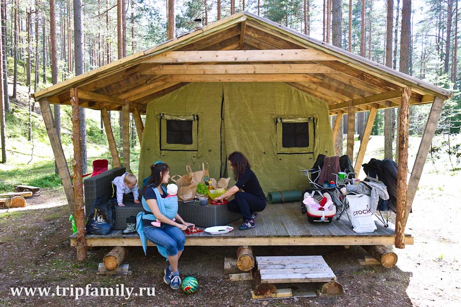 палатка - шатер в лесу